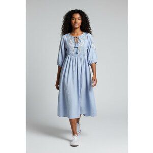 Black Tape Blue Embroidered Boho Midi Dress